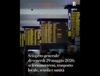 Sciopero venerdì 29 maggio: si fermano treni, trasporto locale, scuola e sanità