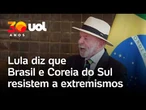 Lula diz que Brasil e Coreia do Sul defenderam a democracia de ataques extremistas; veja vídeo