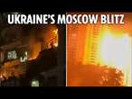 Ukraine unleashes massive kamikaze drone barrage on Russia as Moscow airports close & buildings burn