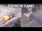 Moment doomed Russian howitzer is engulfed in flames and tries to flee Ukrainian drones