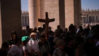 Workers install Sistine Chapel stove where ballots are burned during papal conclave