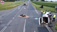 Krasnystaw. Motocykl przewrócił auto. Dwie ofiary wypadku