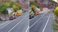 Turchia, un uomo evita all’ultimo istante un enorme masso che cade sulla strada. Il video