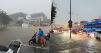 Cập nhật: Mưa rất to, một số tuyến đường ở Hà Nội bắt đầu ngập, nhiều người dắt bộ