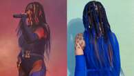 Elettra Lamborghini con le trecce blu: sul palco il look è coordinato ai capelli