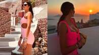 La vacanza a Santorini di Elisabetta Gregoraci si colora di rosa tra cut-out e maxi scollatura