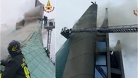 Incendio a Frascati, va a fuoco una chiesa: il fumo esce dal tetto e sovrasta la croce