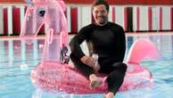 Fify Shades star Jamie Dornan rides a pink inflatable unicorn as he becomes the new face of Diet Coke