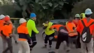 Wild tradie brawl at construction site