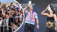 Fans go wild outside Optus as WWE stars have shoeys