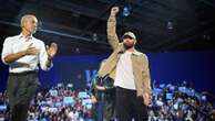 Obama and Eminem double-act at Detroit rally for Harris