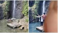 6 Editan Foto Pasangan di Air Terjun Ini Nyeleneh, Jadi Gagal Terlihat Romantis