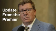 Premier Scott Moe speaks to media after meeting in Moose Jaw