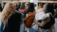 Hugs in the airport as Tłegǫ́hłı̨ Got'įnę members arrive in Norman Wells, N.W.T. to celebrate self-government