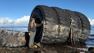 Industrial tires filled with Styrofoam wash up on Vancouver Island beach