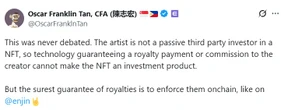  SEC’s Peirce says NFT royalties do not make tokens securities 