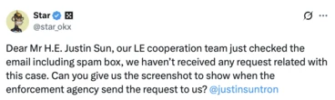 OKX fires back at Tron's Justin Sun over mysterious 'freeze notice'