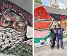 Artistas y ciudadanos transforman vallas policiacas para exigir una Palestina libre   