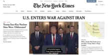 Le homepage internazionali sull’attacco degli Stati Uniti in IranAlcune descrivono l'attacco, fra foto e titoli molto grandi, altre insistono sul ruolo avuto da Trump