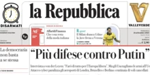 1 minuto faLe prime pagine di oggiCon le tensioni tra Russia e Occidente, il caos negli aeroporti europei di sabato, la vittoria del Milan e il pareggio della Juventus