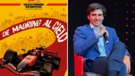 Madring iza la bandera del Gran Premio de España, con Carlos Sainz como embajador