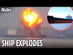Moment huge FIREBALL erupts as explosion rocks cargo ship in Baltimore harbour