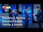 Debate Globo: Nunes pede licença para Boulos, que rebate: 'Você está nervoso?'