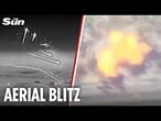 Dramatic moment Ukrainian helicopter gunship rains missiles over Russian occupied territory