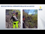 Rocciatori di Anas in azione sulla statale 36 per la messa in sicurezza dopo una frana