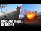 Ukrainian drones HUNT DOWN Russian soldiers on motorcycle and blow up buggy