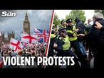 Protesters assault cops with missiles during Tommy Robinson's 'Unite the Kingdom' march in London