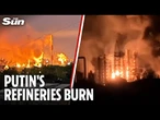 Ukrainian attack drones strike two Russian oil refineries setting them ablaze