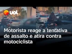 Motorista reage a tentativa de assalto e atira contra motociclista no meio de avenida em São Paulo