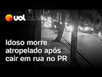 Idoso morre atropelado após cair em rua no PR; motorista é procurado; vídeo mostra momento