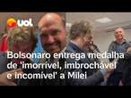 Milei recebe medalha de imorrível, imbrochável e incomível durante encontro com Bolsonaro; vídeo