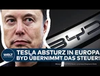 TESLA IN DER KRISE: Neuzulassungen brechen ein – Jetzt zieht BYD in Europa vorbei!