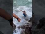 Model gets taken out by wave