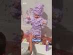 Father covers son head to toe in purple foam