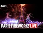 Fireworks at the Eiffel Tower to mark Bastille Day celebrations in Paris
