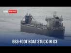 Ship with 17 people on board stuck in ice on Lake Erie