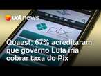 Pix: 67% dos brasileiros acreditaram que governo Lula iria cobrar taxa do Pix, diz pesquisa Quaest