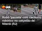 Robô é flagrado 'passeando' com cachorro robótico no calçadão de Niterói, no Rio; veja vídeo