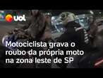 Motociclista com câmera no capacete grava o roubo da própria moto na zona leste de São Paulo; vídeo