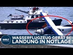 NEW YORK: Schrecksekunden auf dem East River! Wasserflugzeug gerät bei Landung in Schräglage!