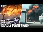 Terrifying moment plane PLUMMETS into Texas trucks in huge fireball