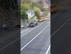 Cab driver narrowly avoids falling boulder