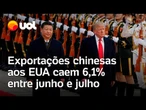 Tarifaço de Trump: Exportações da China para os EUA caem 6,1% entre junho e julho