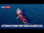 Footage shows aftermath of tanker and cargo ship collision