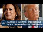 US-WAHL 2024: Harris scheffelt Spenden-Millionen - Trump führt hauchdünn | WELT Thema