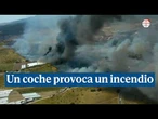 Los efectos del incendio forestal en San Martín de Valdeiglesias por un coche ardiendo en la M-501